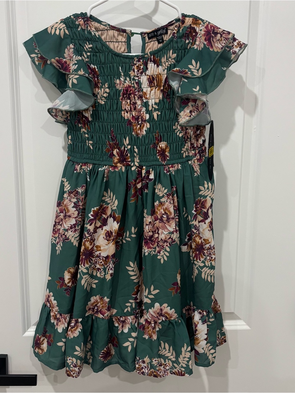 Girls' Green Floral Ruffle Dress